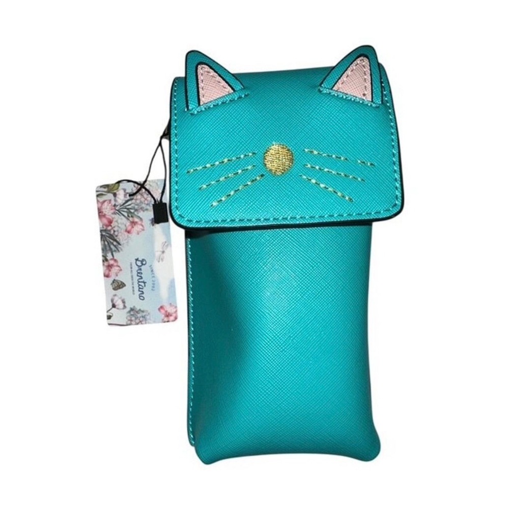 Brentano Teal Cat Face Cell Phone Crossbody Bag Vegan Leather‎ NWT